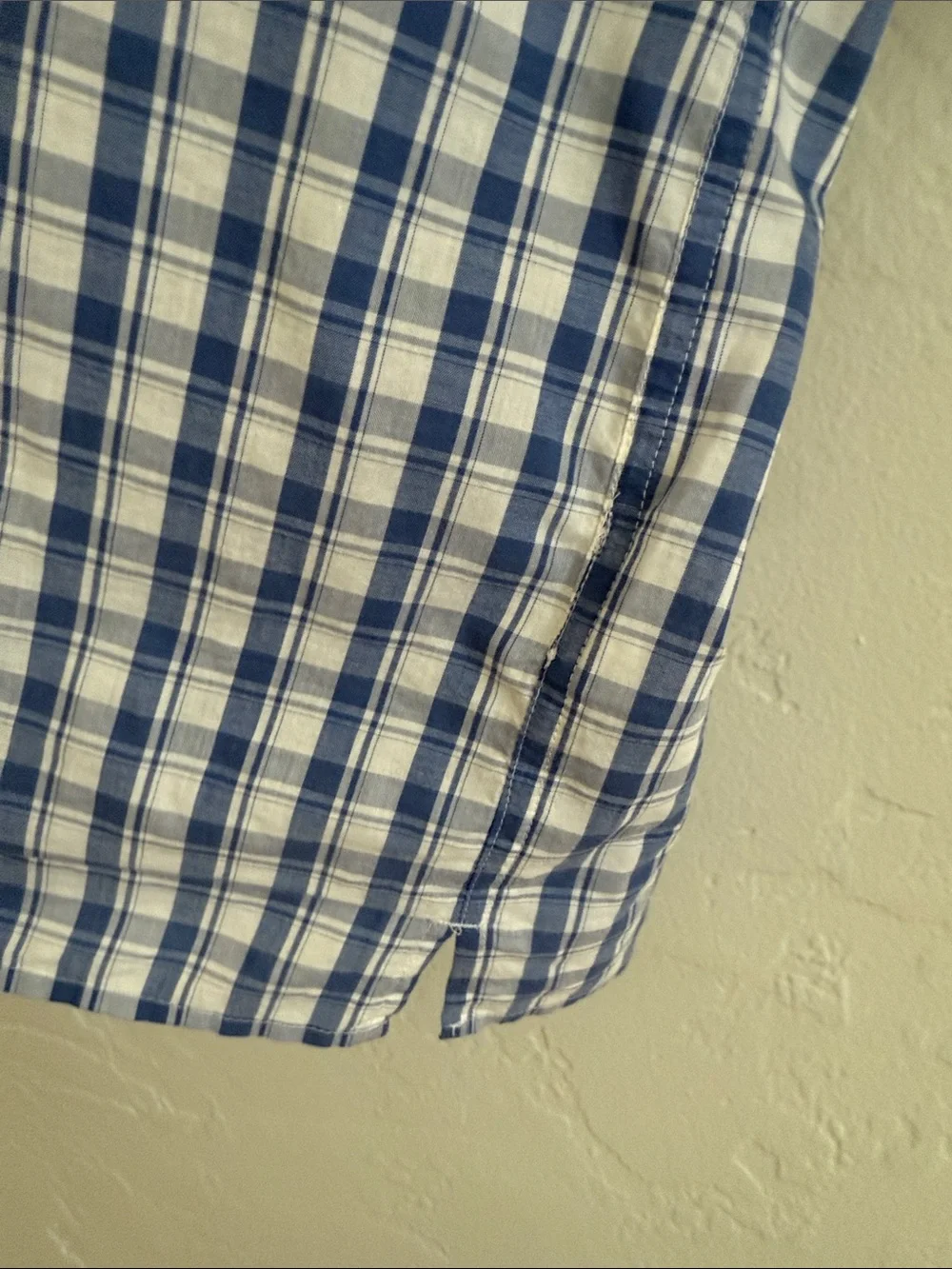 Madewell Blue and White Plaid Puff Sleeve Button-Front Top